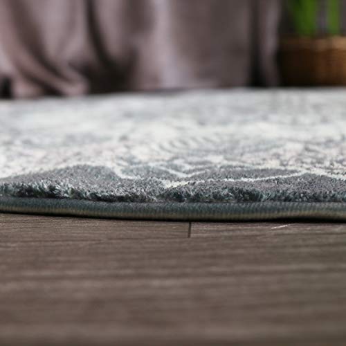 Leevan Traditional Collection Round Rug 4Ft Diameter Oriental Distressed Faux Wool Circular Rugs Non-Slip Machine Washable Soft Accent Vintage Throw Rugs For Living Room Bedroom Bathroom #TOP5