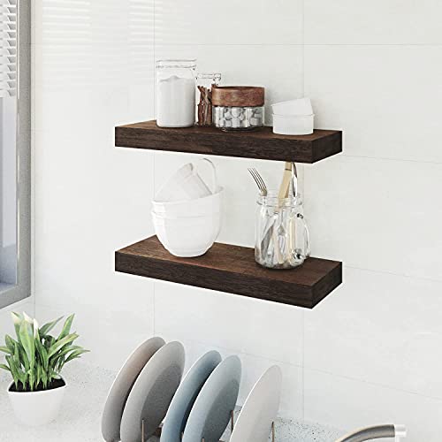 Image of Floating Wall Shelf Set of 2,Natural Bamboo Wall Decor Storage Shelf，Wall Mount Display Rack for Bedroom, Living Room, Bathroom, Kitchen, Office and More