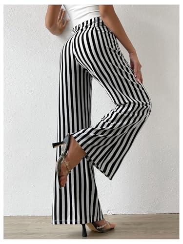 Floerns-Womens-Striped-Print-Flare-Leg-Trousers-High-Waist-Bell-Bottom-Work-Pants 41y72 N7yJL
