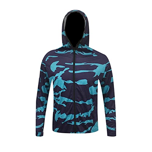 Bopchk UV-Angelkleidung Herren Langarm-Angelbekleidung Blank Fishing Hoodie Shirts Langarm Angeln Schnell Trocknend,Blue,5XL