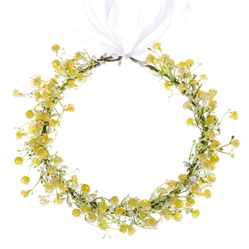 Yili Maizi Couronne de fleurs jaunes faite à la main - Accessoire de cheveux pour filles - Pour mariage, cosplay, fête – vue 3