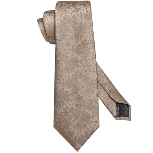 Image of Dubulle Mens Brown Tie and Lapel Pin Paisley Striped Floral Necktie for Men Pocket Square Cufflinks Wedding Party