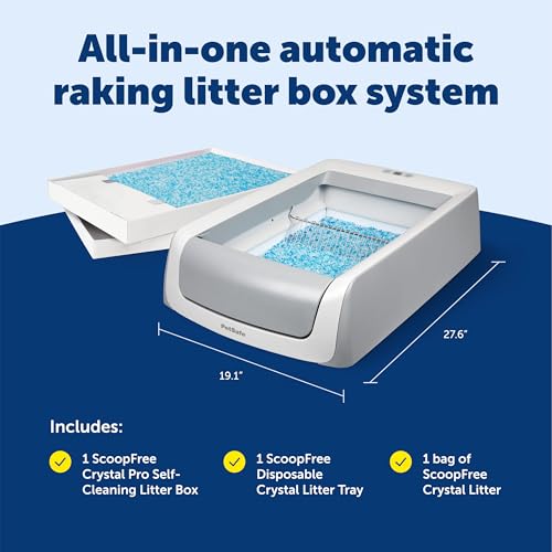 PetSafe ScoopFree Crystal Pro Self-Cleaning Automatic Litter Box - Uncovered Motion-Sensing Cat Box with Integrated Health Counter - Includes 1 Disposable Crystal Litter Tray