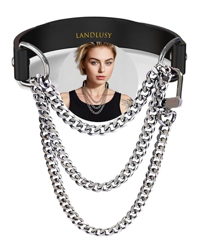 Landlusy Leather Choker with Leash for Women
