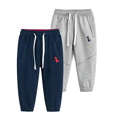 Boys Cotton Jogger Pants, Dinosaur Embroidery Sweatpants 1Pack or 2Pack