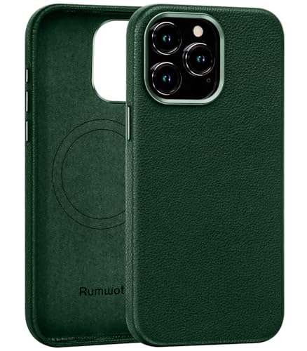 Image of Genuine Leather Case for iPhone 15 Pro Max Compatible with Magsafe Green