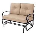 Incbruce Outdoor Glider Rocking Chair Patio Glider Bench for 2 Person, Porch Loveseat Seating Patio Steel Frame Chair Set with Cushion for Porch, Patio, Garden (Brown)