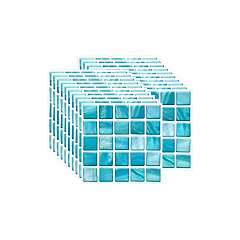 FBBULES 20PCS Tile Stickers, Self-Adhesive On Tile Peel Stick Wallpaper Heat Resistant Waterproof Backsplash for Living Room Kitchen Mosaic Style Sky Blue (10 x 10cm / 4 x 4 inch) Cover