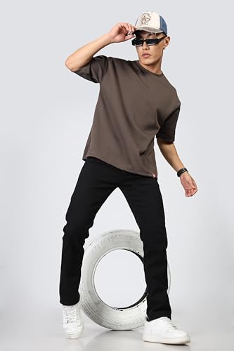 Image of SHODOX Men Oversized T Shirt Solid Dotted Design | Round Neck Loose Fit Drop Shoulder Casual T-Shirt for Men