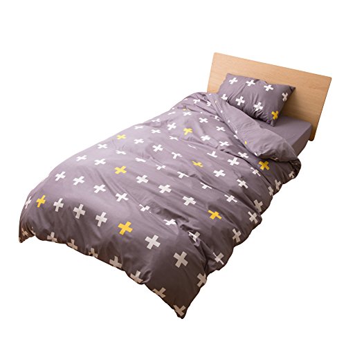 Niceday 布団カバー 3点セット ベッド用 セミダブル クロス柄 グレー 582920A2