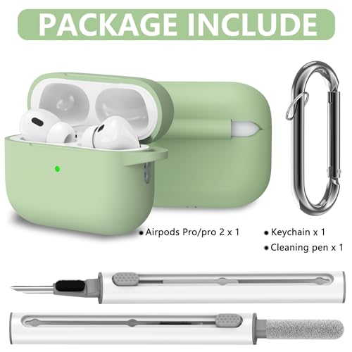 Image of Ljusmicker for AirPods Pro Case Cover with Cleaner Kit,Pastel Green | Silicone Protective Cover for Apple AirPods Pro 2nd /1st Generation Case with Keychain for Women Men,Shockproof