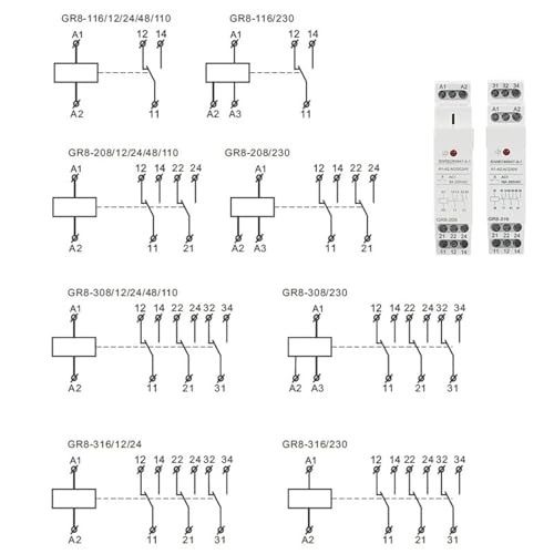 Relé auxiliar GR8 para proteger circuitos intermedios con montaje DIN de 24V 5