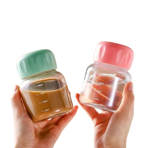 Image of Baby Milk Bottle 300ml Glass Water Bottle with Lid - Leakproof BPA-Free Juice & Tea Bottle with Measurement Markings & Rope Handle Reusable Juice, Tea & Water Bottle for Office