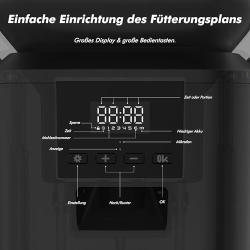 Futterautomat Katze 8L - Verstopfungsfrei Futterautomat Hund, Katzenfutter Automat mit Timer, 1–6 Mahlzeiten/Tag, 1–50 Portionen, Edelstahl-Schüssel, 10s Sprachaufnahme, Frischhalte-System
