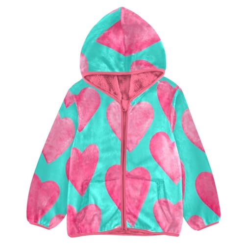 OTVEE Valentine Pink Heart Kids Hoodie Jacket Fall Spring Full Zip Warm Outwear Coat