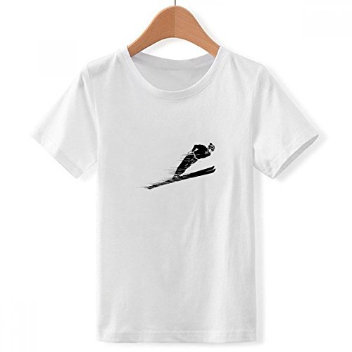 T-shirt ski blanc garçon sports d hiver col rond illustration multicolore