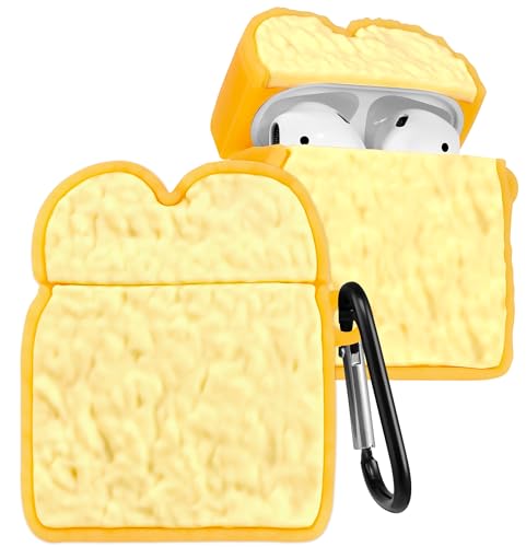 Boaretiu Cute Case for AirPods 2nd/1st - Funny 3D Soft Silicone Design Cover with Carabiner for Women Girls Girly Boys for Air Pods 1st/2nd, Bread