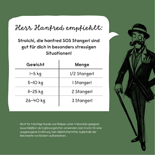 Beruhigungsmittel für Hunde – Hanfred SOS Stangerl mit Hühnerfleisch, Anti-Stress Snacks bei Angst & Nervosität – natürliche Hilfe bei Silvester, Autofahren – sofortwirkung & für Allergiker (6 x 65g)