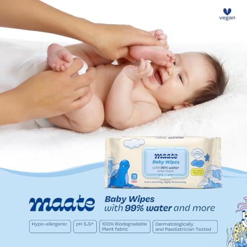 Image of Maate Baby Wipes | Soothing & Hypoallergenic | Infused With Plant Squalane, Tamanu Oil & Aloe Vera | Moisturizing & Hydrating | Wipe for Baby's | Paraben & Sulphate Free (pack of 1, 4 wipes)
