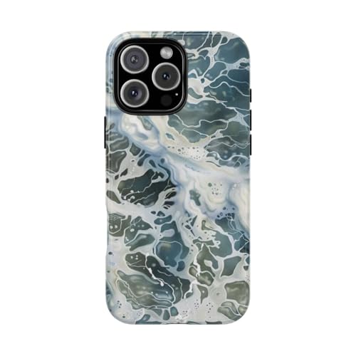Coque iPhone 16 Pro Max bleu motif surface d'eau mousseuse rigide antichoc