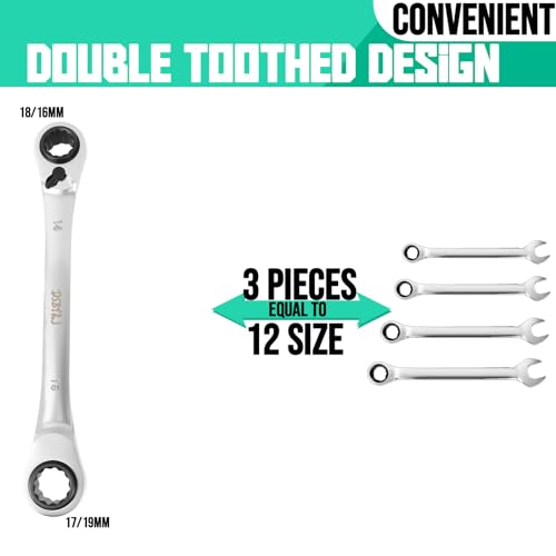 DSBYKJ 4-in-1 Reversible Ratchet Wrench Set, Chrome Vanadium Steel, 72-Point, Short Length, Silver (16.17.18.19) — view 3
