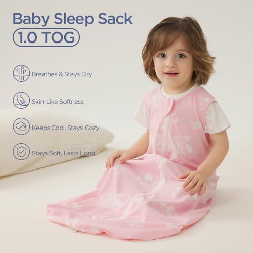 Image of Duomiaomiao Baby Sleep sack 1.0 Tog, 2 Pack Cotton Baby Sleeping Bag All Years Round, Wearable Blanket Unisex Toddler Newborn Sleep Bag 6-18 Months, Flowers