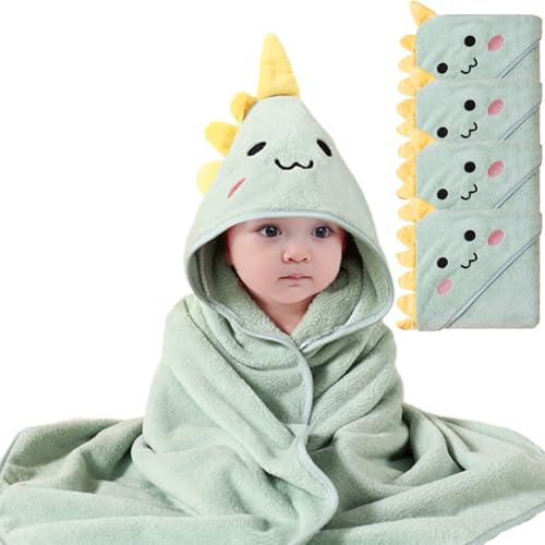 Image of TMIELYBS Hooded Baby Towels, 4 Packs Premium Soft Baby Bath Towels with Hood for Babies, Toddler, Infant - Ultra Absorbent, Baby Stuff Shower as Best Gifts for Boys and Girls (4Pack) (Green Dinosaur)