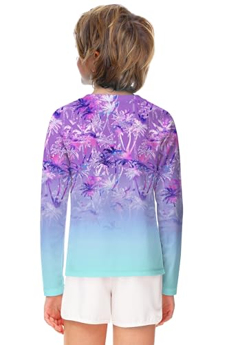 Image of AOBUTE Unisex Kids Rash Guard Long Sleeve SPF 50+ Sun Shirt UV Protection Swim Shirts 3-12 Years