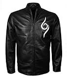 Mens Naruto Animated Series Decent Style Fashion Black Leather Jacket Costume (L to fit Chest 44-45')
