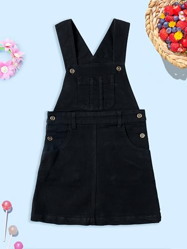 Image of KiddoPanti Girls Solid A-Line Fit Pinafore 5 Pocket Denim Dungaree Skirt