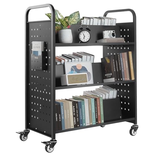 VEVOR Rolling Library Book Cart, 330 lbs Capacity...