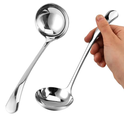 2 Stück Edelstahl Silber Suppenschöpfer, 20 cm Soßenkelle, Suppenkelle, Servierlöffel von Suppen und Eintöpfen, Spülmaschinenfest