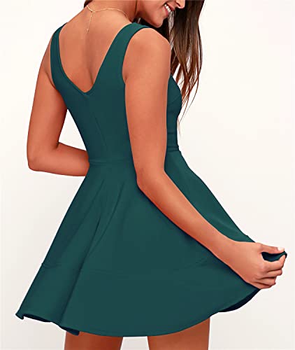 Image of FANCYINN Women's Short V-Back Dress U-Neck Inslace Hem Wide Straps Tank Mini Skater Cocktail Dresses