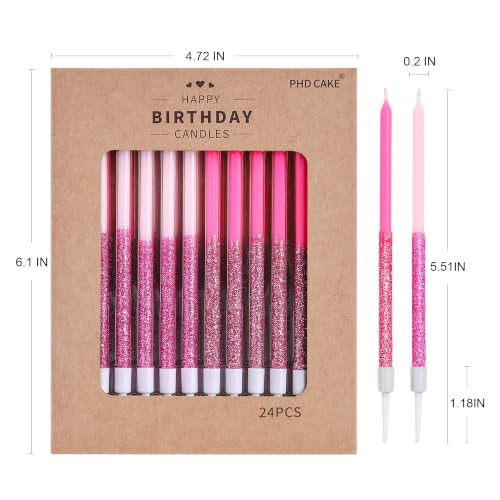Image of PHD CAKE Pink Glitter Birthday Candles, Cake Candles, Birthday Parties, Wedding Decorations, Party Candles