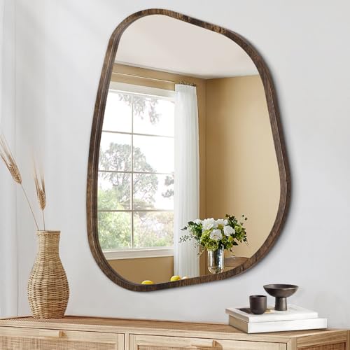 HLFMVWE Asymmetrischer Spiegel für Wanddekoration Großer Moderner Ovaler Hölzerner Gerahmter Wandspiegel Künstlerischer Spiegel Dekorativ für Wohnzimmer Schlafzimmer Badezimmer 35 x 25CM