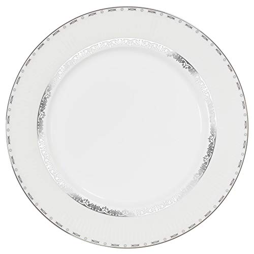 Lorren Home Trends La Luna Bone China 57-Piece Silver Embossed Design Dinnerware Set, Service For 8 #TOP4