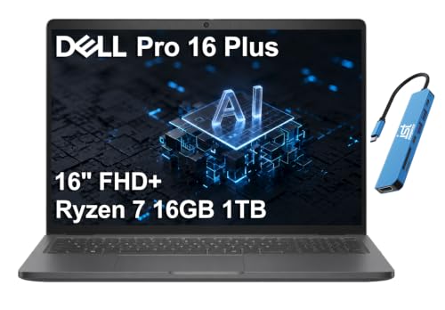 Image of Dell Pro 16 Plus PB16255 (Next Gen Latitude 5550) Business AI PC Laptop (16 inch FHD+, AMD Ryzen 7 PRO 250 (> Intel Ultra 7 155U), 16GB DDR5, 1TB SSD), 1080p Webcam, Thunderbolt 4, Wi-Fi 7, Win 11 Pro