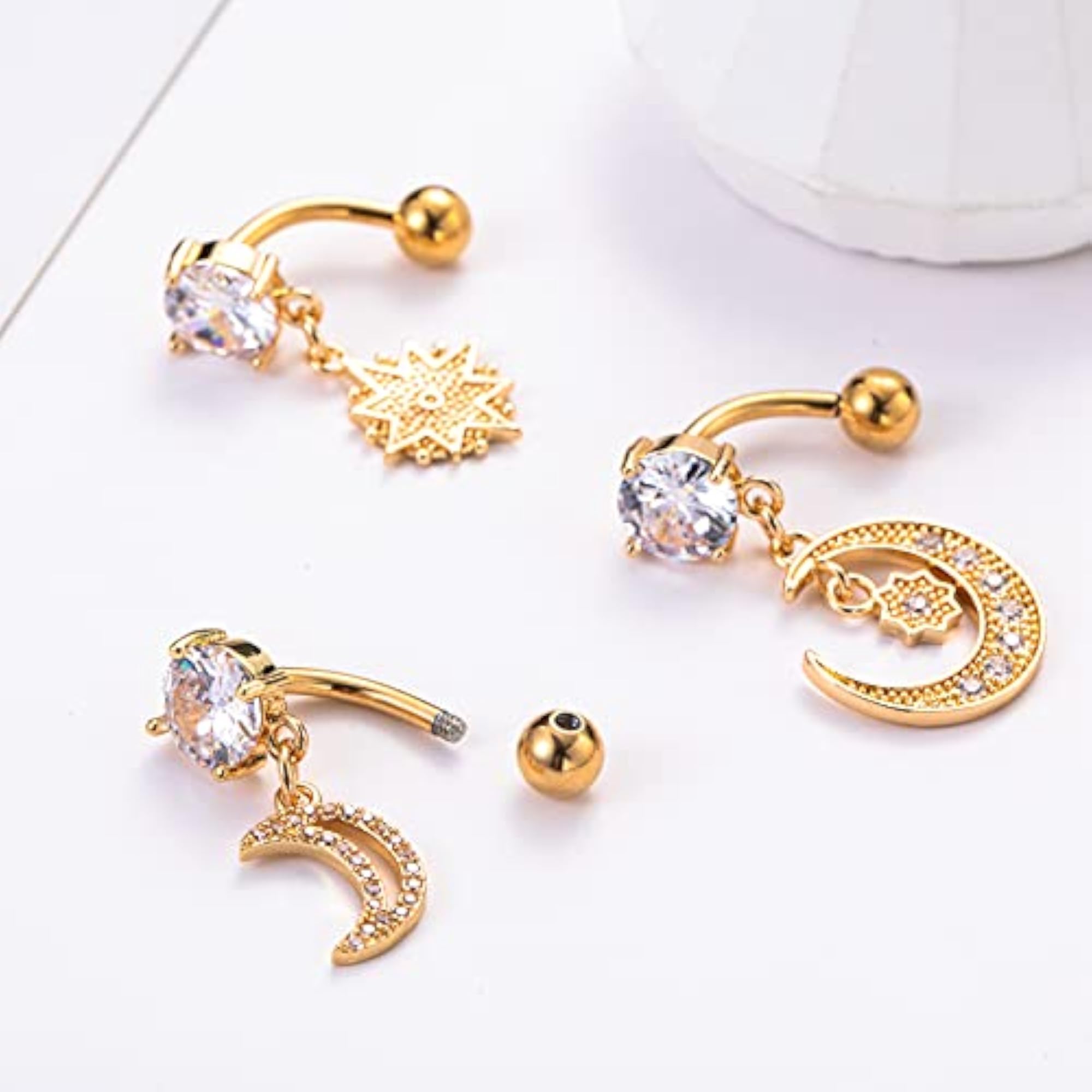 9pc Stainless Steel Dangle Belly Rings Set for Women