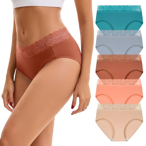 Image of INNERSY Women's Cotton Underwear Lace High Waisted Panties 5-Pack