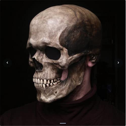Halloween Mask Scary Full Head Skull Masks With Moving Jaw Realistic Latex Skeleton Props Cosplay Party Costume (A) #TOP2