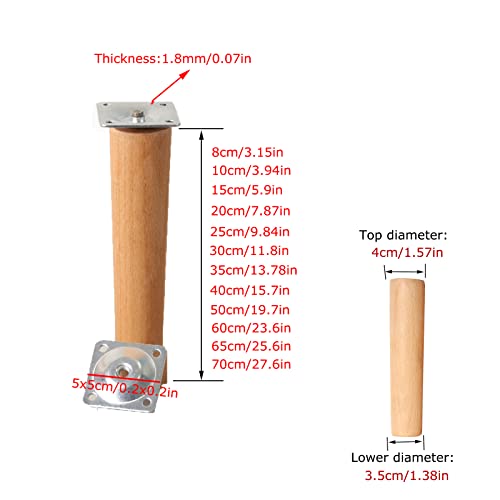 Patas de madera para mesa y sofá de 10 cm con almohadillas y perno roscado M8 3