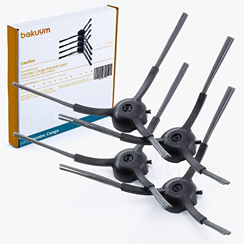 BAKUUM Pack 4 cepillos, escobillas laterales, para Cecotec Conga 5290 ULTRA. Pack repuestos y accesorios para robot aspirador
