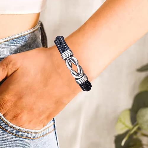 Grandmother and Granddaughter Forever Linked Together Braided Leather Bracelet, To My Granddaughter Infinity Knot Leather Bracelet Stainless Steel Engraved Jewelry for Birthday Christmas2