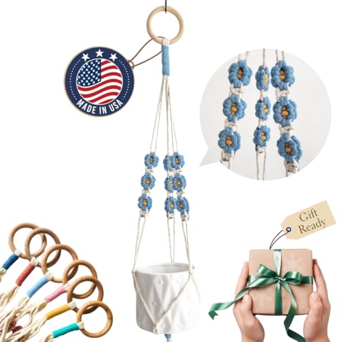 Macrame plant hanger with Daisies | Hanging plant holder | Macrame Plant hangers outdoor and indoor hanging planters Plant stand indoor Boho Decor hanging planter stand/plant shelf (Cloudy Day)