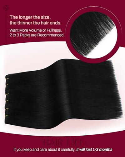 Image of Moresoo Hair Extensions Sew in Human Hair, Natural Black, 20 Inch 100g | Fine-textured Remy human hair adds balanced volume, suited to weddings, dinners and polished curls or soft waves