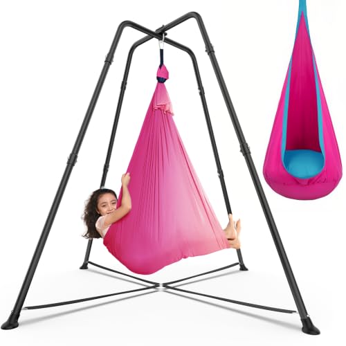 Swing Stand with Sensory Swing Swing Frame with Pod Swing X-Shaped Swing Set Metal Swing Chiar with Stand for Adults Indoor and Outdoor 330LBS (Pink Gradient)