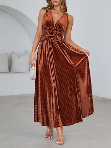 Women's Sleeveless Velvet Maxi Dress Wedding Guests Formal Party Long Dress3
