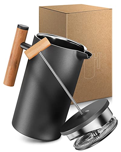 LAMBDA COFFEE CALDERA Thermo Fransk press rostfritt stål I 1 liter – 5 koppar I 3 storlekar tillgängliga I kaffebryggare av rostfritt stål | Dubbelväggad: Håller lång varm I kaffebryggare | kaffepress
