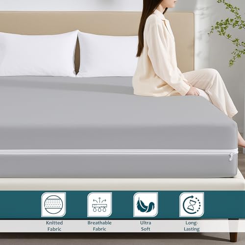 Image of Zipper Closure Style Mattress Protector Single Size 100% Waterproof Six-Sided Mattress Encasement for Bed 36x72 Inch Fit On 6 Inch 3X6 Feet Silver