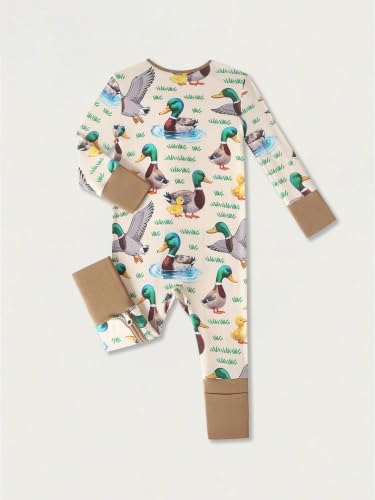 Image of Unisex Baby Bamboo Viscose Long Sleeve Romper, Cute Prints Zipper Footless Jumpsuit, Toddler One-Piece Outfits